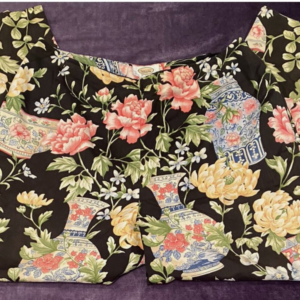 Talbots Floral Vase Chino Pants Sz 12 P Petite Lined Cotton Side Zip